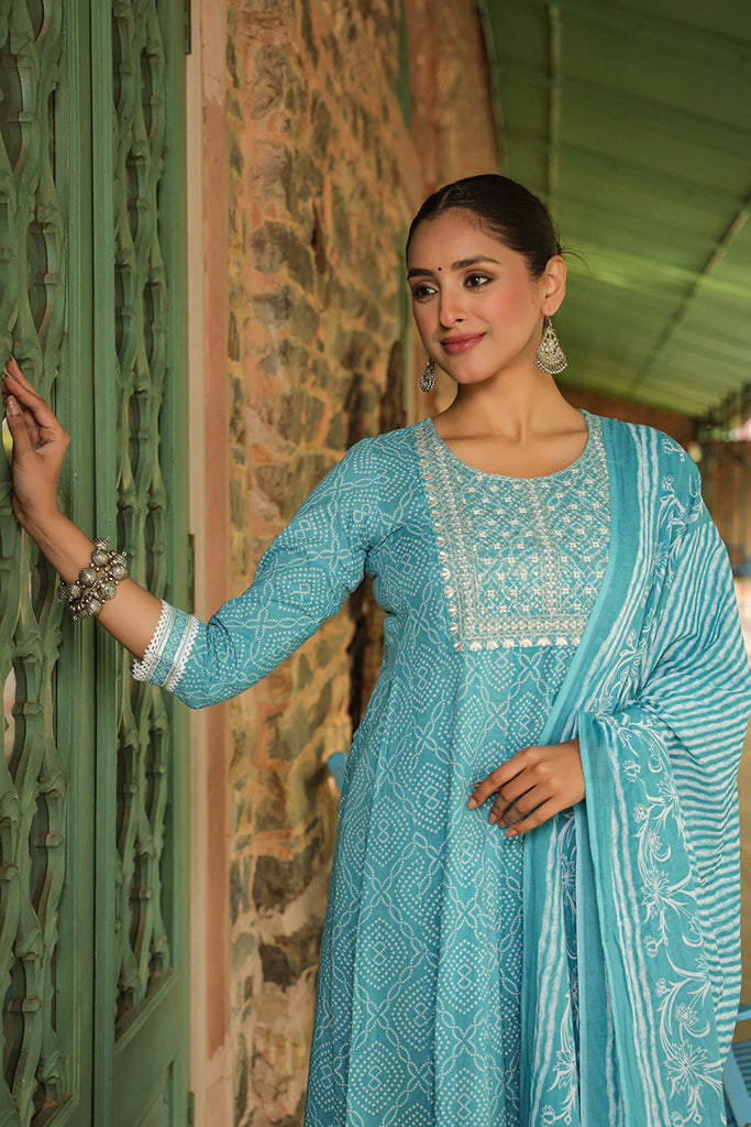 Blue Rayon Blend Kurta Trousers With Dupatta VKSKD1477