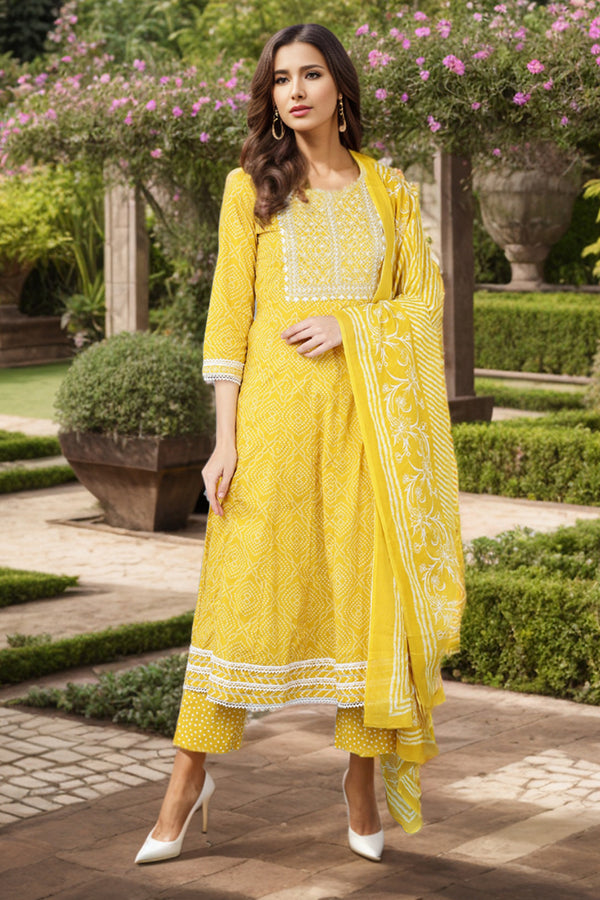Yellow Rayon Blend Kurta Trousers With Dupatta VKSKD1479