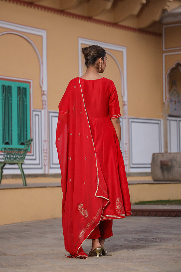 Maroon Pure Cotton Kurta Trousers With Dupatta VKSKD1481