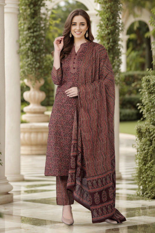 Maroon Rayon Blend straight Kurta Pant With Dupatta SETVKSKD1544 (M To 3XL Set)