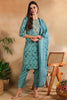 Sea Green Silk Blend Ombre Straight Kurta Trousers With Dupatta VKSKD1688