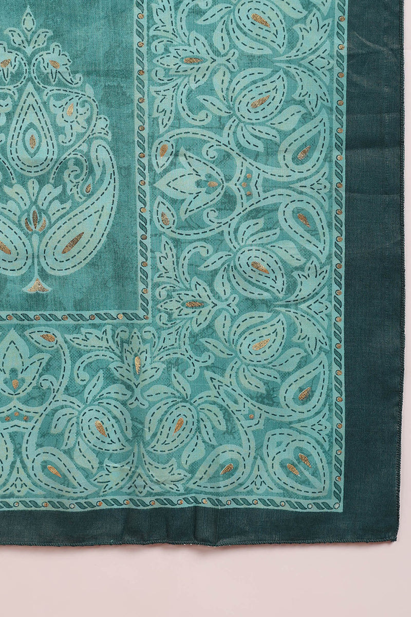 Sea Green Silk Blend Ombre Straight Kurta Trousers With Dupatta VKSKD1688