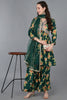 Green Chanderi Silk Floral A-Line Kurta Trousers With Dupatta 