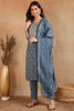 Grey Silk Blend Straight Kurta Pant With Dupatta VKSKD1706