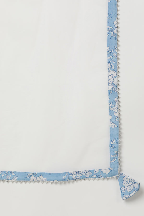 Blue Rayon Blend Floral Straight Kurta Pant With Dupatta VKSKD1716
