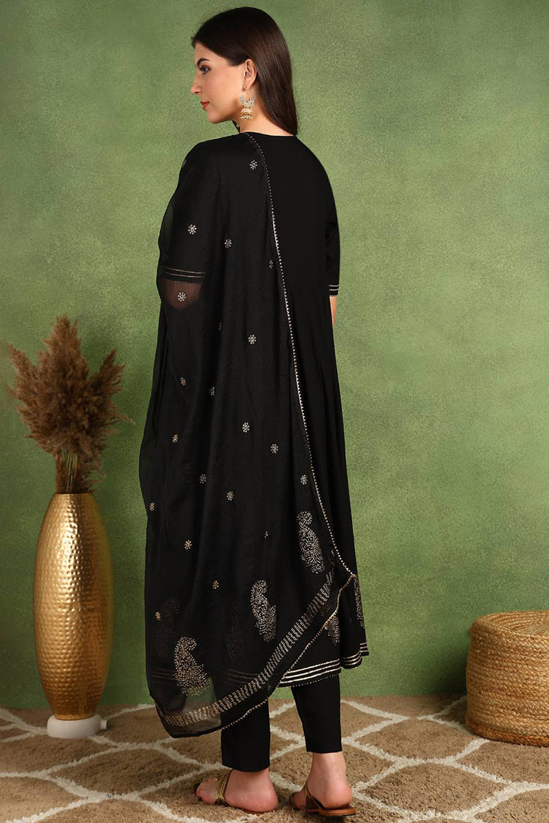 Black Silk Blend Anarkali Yoke Design Kurta Pant With Dupatta VKSKD1782