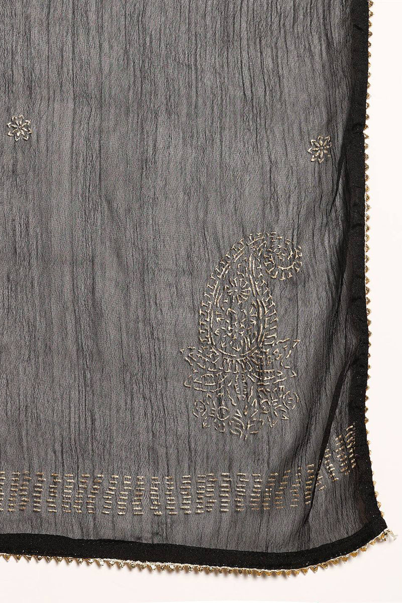 Black Silk Blend Anarkali Yoke Design Kurta Pant With Dupatta VKSKD1782