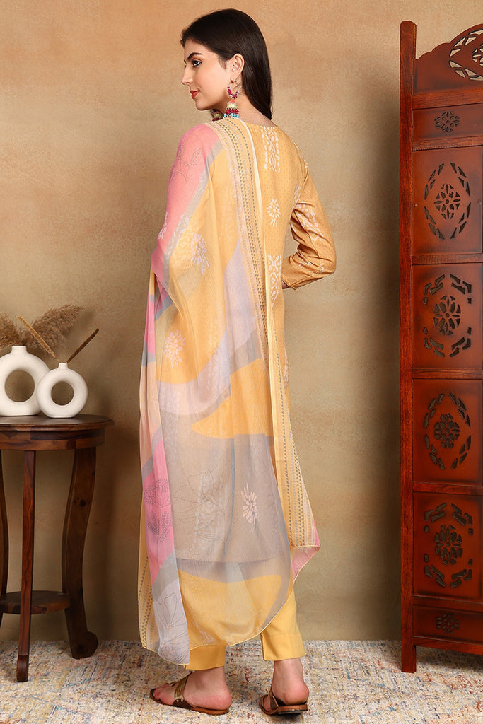 Yellow Silk Blend Straight Suit Set VKSKD1833