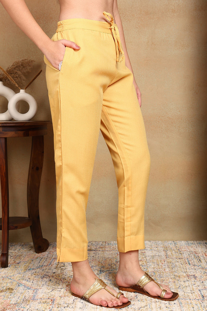 Yellow Silk Blend Straight Suit Set VKSKD1833