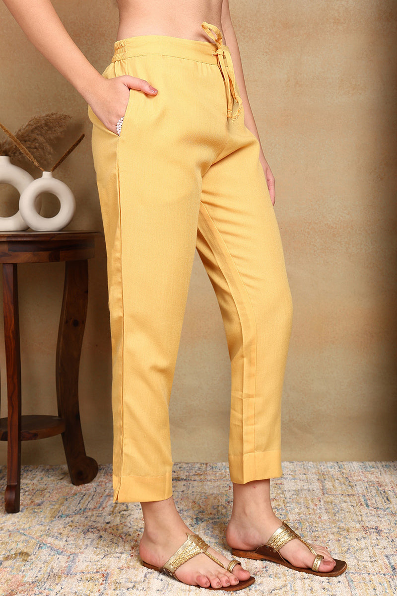 Yellow Silk Blend Straight Suit Set VKSKD1833