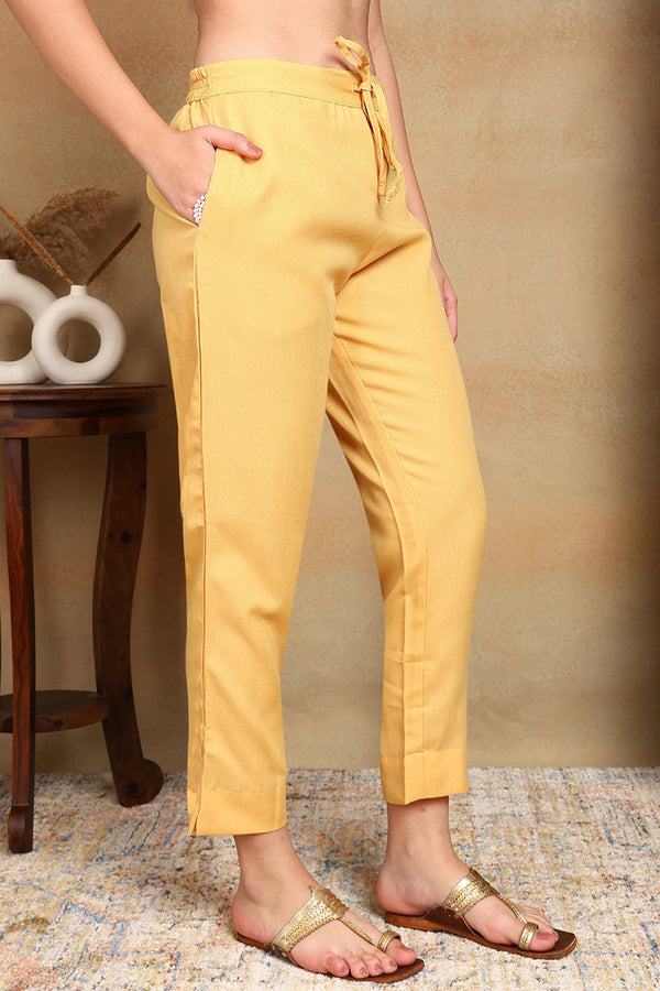 Yellow Silk Blend Straight Suit Set VKSKD1833