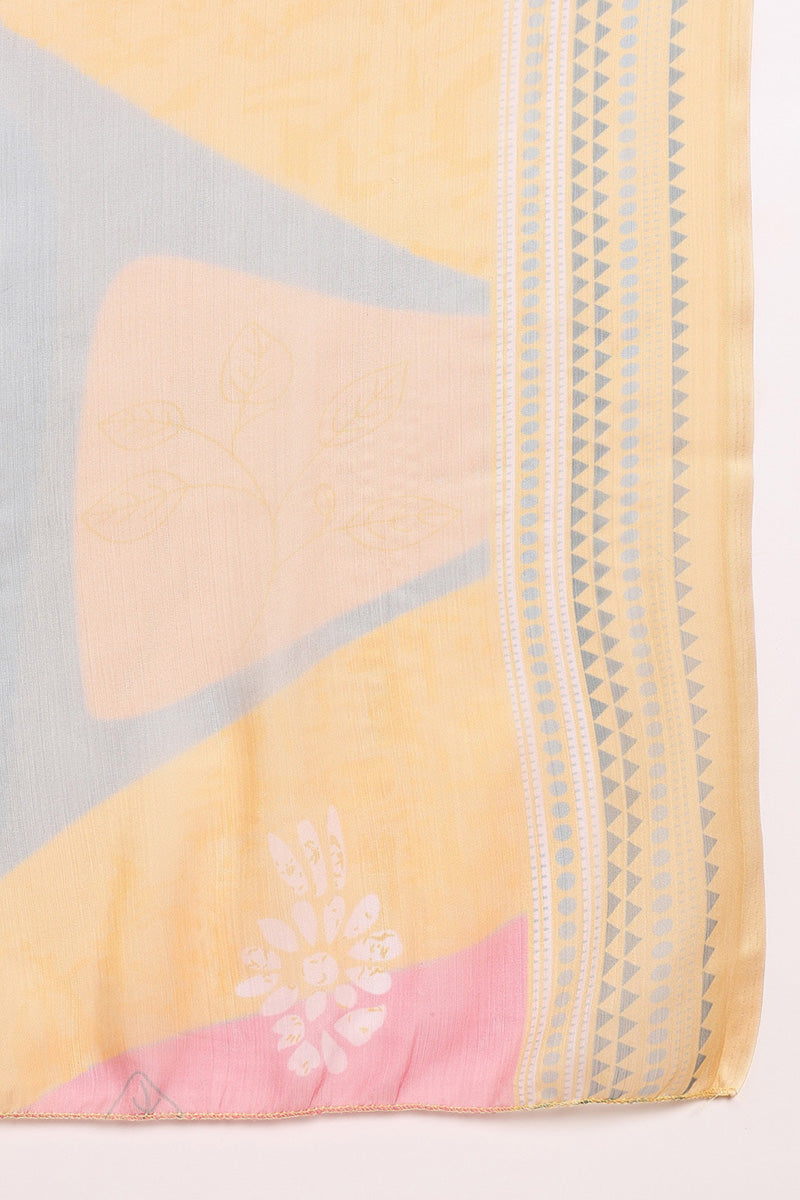 Yellow Silk Blend Straight Suit Set VKSKD1833