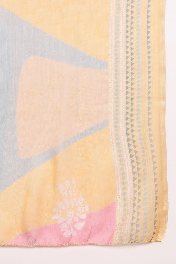 Yellow Silk Blend Straight Suit Set VKSKD1833