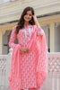 Cotton Pink Printed Straight Kurta Pant With Dupatta VKSKD1851