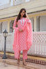 Cotton Pink Printed Straight Kurta Pant With Dupatta VKSKD1851