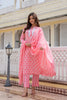 Cotton Pink Printed Straight Kurta Pant With Dupatta VKSKD1851