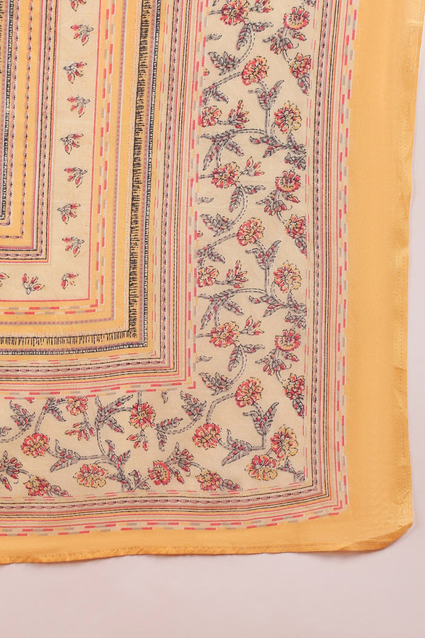 Cotton Blend Peach Printed Straight Kurta Pant With Dupatta VKSKD1901