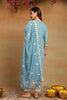 Blue Silk Blend Solid Embroidered Straight Trouser Suit Set VKSKD1982