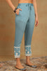 Blue Silk Blend Solid Embroidered Straight Trouser Suit Set VKSKD1982