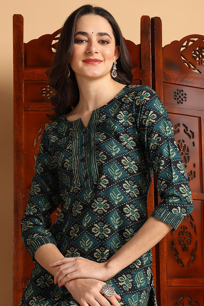 Green Rayon Blend Ethnic Motifs Printed Straight Suit Set VKSKD2166