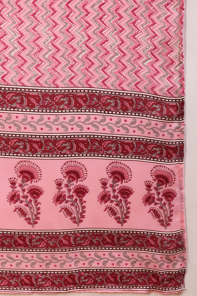Pink Rayon Blend Floral Printed Straight Suit Set VKSKD2168