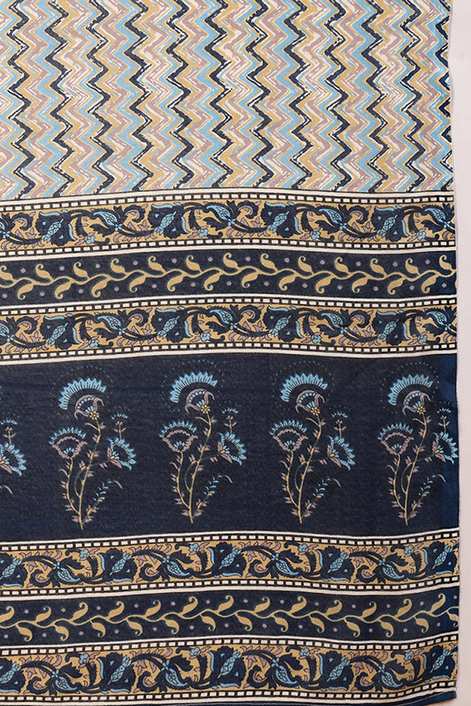 Blue Rayon Blend Floral Printed Straight Suit Set VKSKD2169