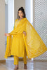 Yellow Viscose Rayon Bandhani Embroidered Straight Suit Set VKSKD2182