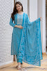 Blue Viscose Rayon Bandhani Embroidered Straight Suit Set VKSKD2183