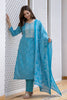 Blue Viscose Rayon Bandhani Embroidered Straight Suit Set VKSKD2183