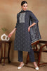 Navy Blue Rayon Blend Bandhani Printed Straight Suit Set VKSKD2184