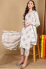 Off White Rayon Blend Floral Printed Straight Suit Set VKSKD2209