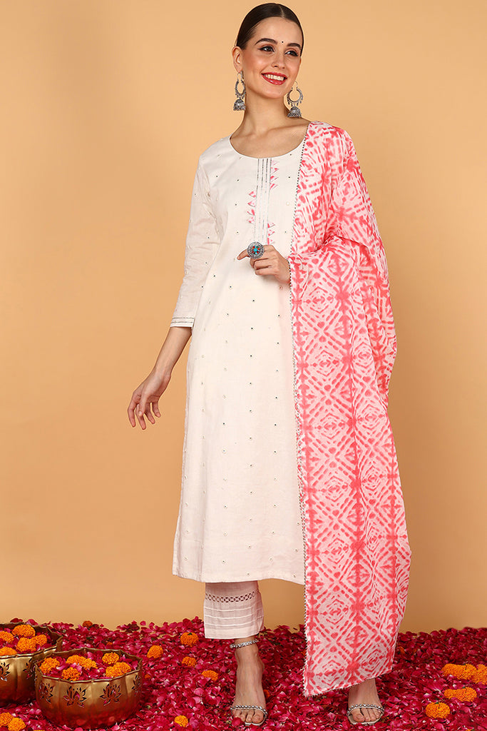 Pink Rayon Blend Solid Embroidered Straight Suit Set VKSKD2215PNK