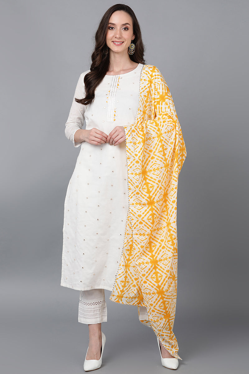 Yellow Rayon Blend Solid Embroidered Straight Suit Set VKSKD2215YLW