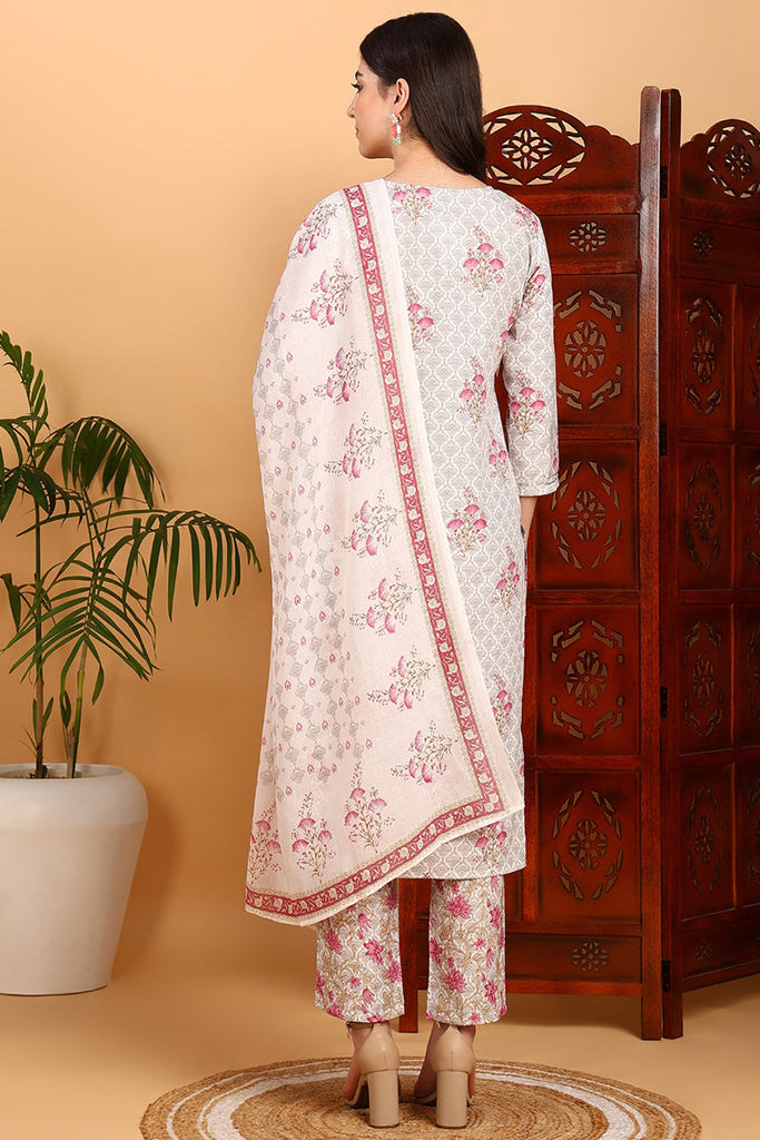 Pink Rayon Blend Floral Straight Printed Suit Set VKSKD2232