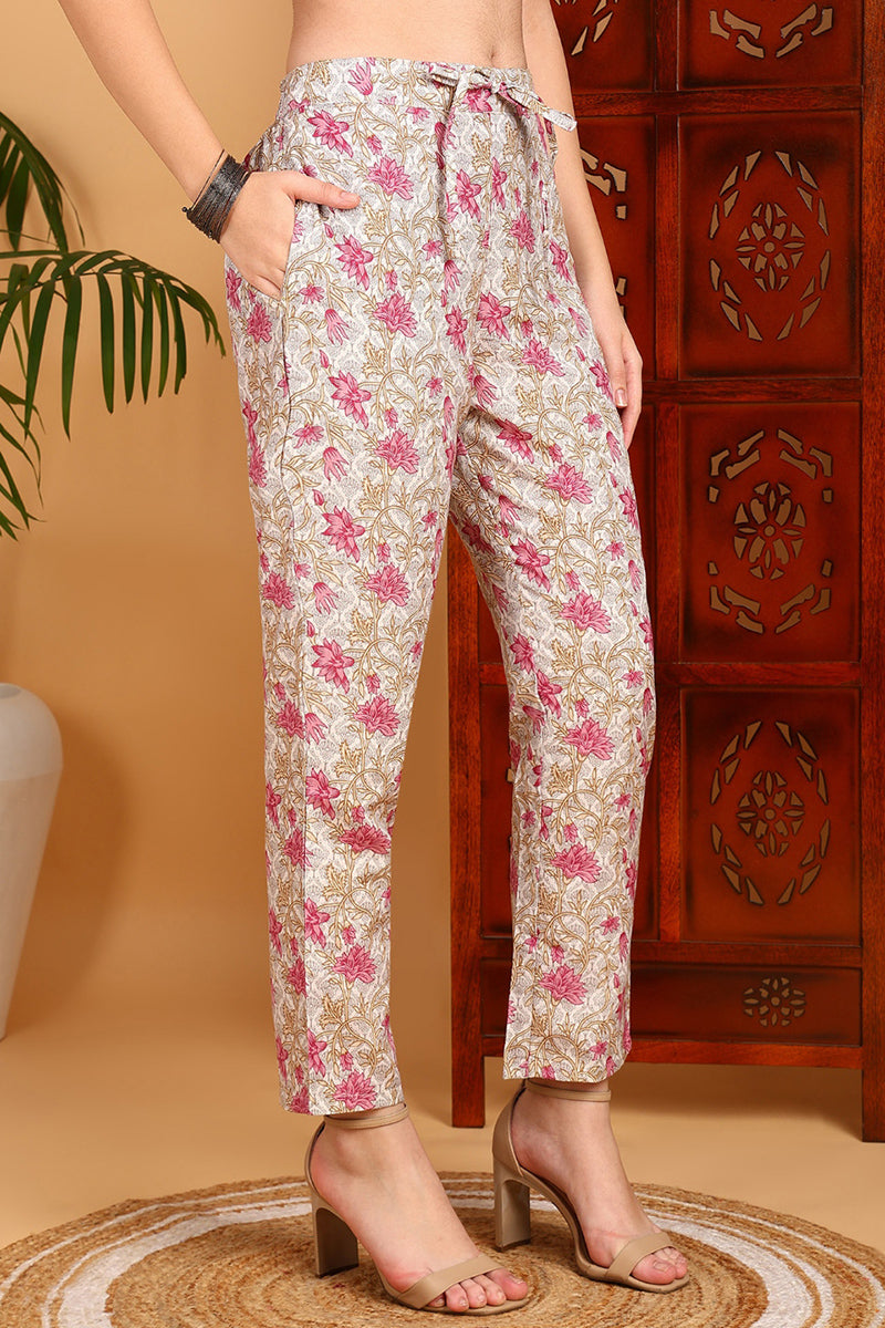 Pink Rayon Blend Floral Straight Printed Suit Set VKSKD2232