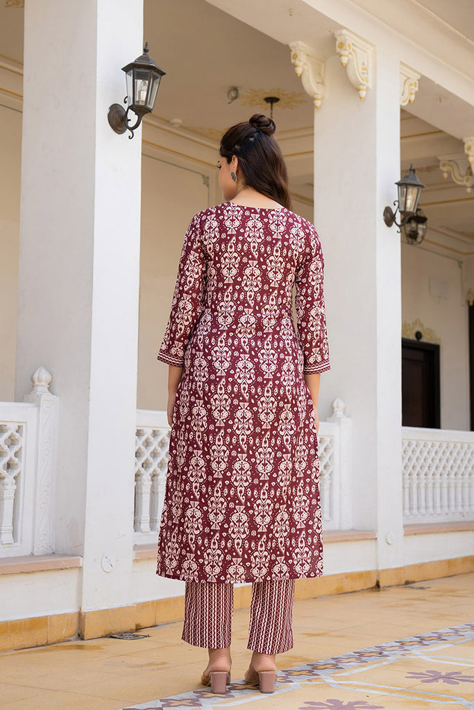 Maroon Rayon Blend Ethnic Motifs Printed Straight Trouser Bottom Suit Set VKSKD2241