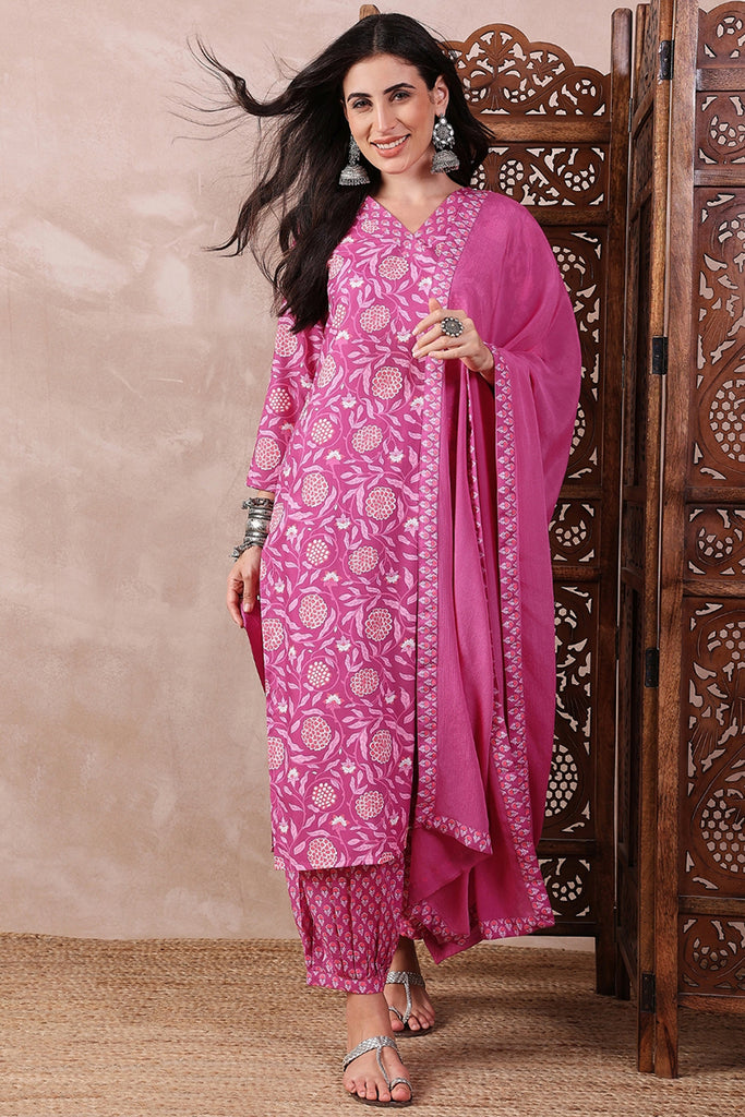 Pink Rayon Blend Floral Printed Straight Salwar Bottom Suit Set VKSKD2244