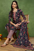 Navy Blue Rayon Blend Floral Printed Straight Trouser Suit Set VKSKD2255