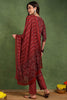 Red Cotton Blend Floral Printed Straight Suit Set With Trouser Style Bottom VKSKD2270