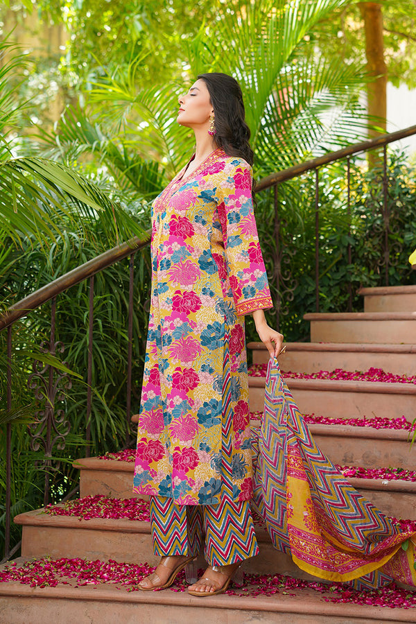 Yellow Rayon Blend Floral Printed Straight Kurta Palazzo With Dupatta VKSKD2366