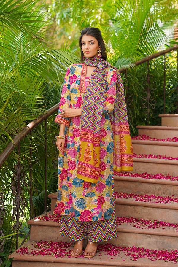Yellow Rayon Blend Floral Printed Straight Kurta Palazzo With Dupatta VKSKD2366