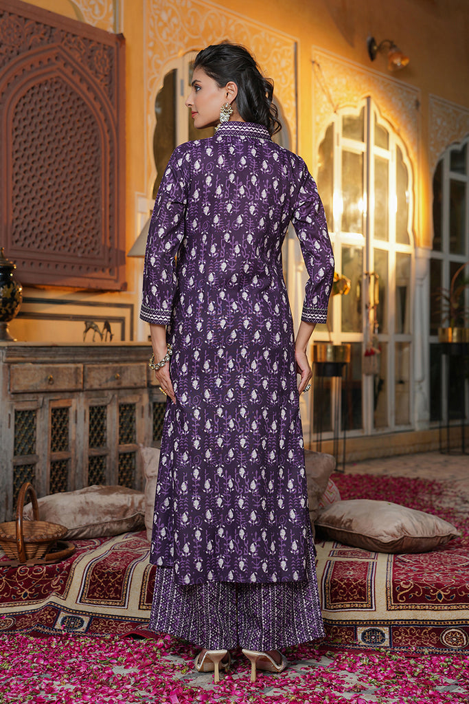 Purple Rayon Blend Batik Printed Straight Kurta Palazzo With Dupatta VKSKD2370