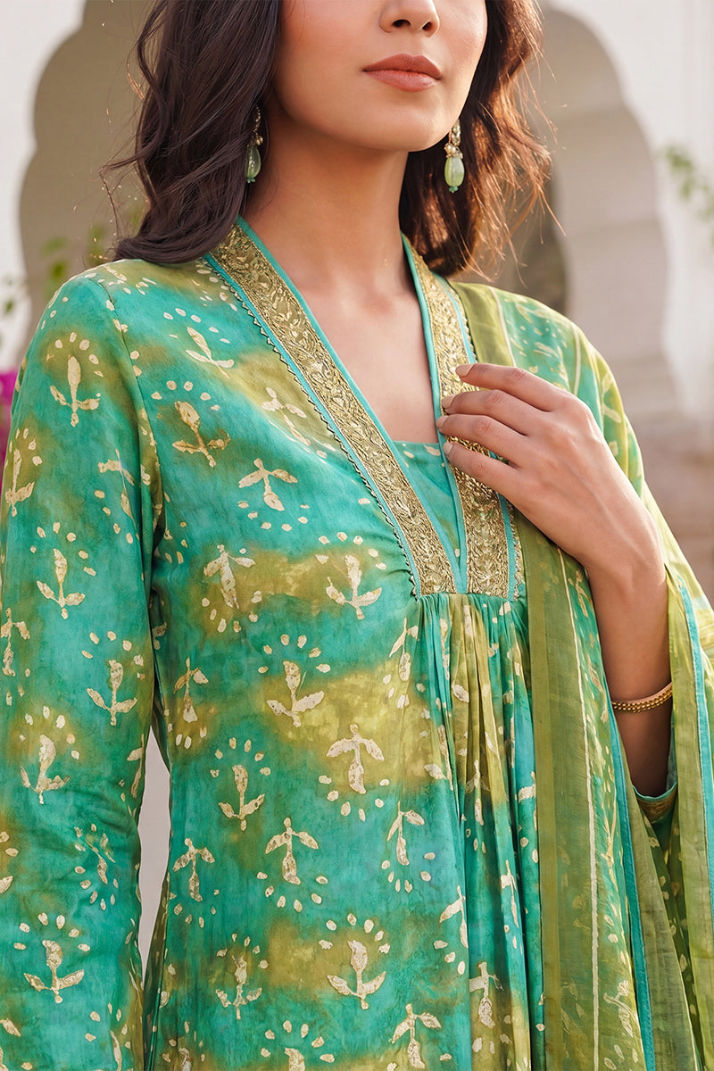 Teal Green Rayon Blend Ethnic Motifs Printed Straight Kurta Palazzos With Dupatta VKSKD2371