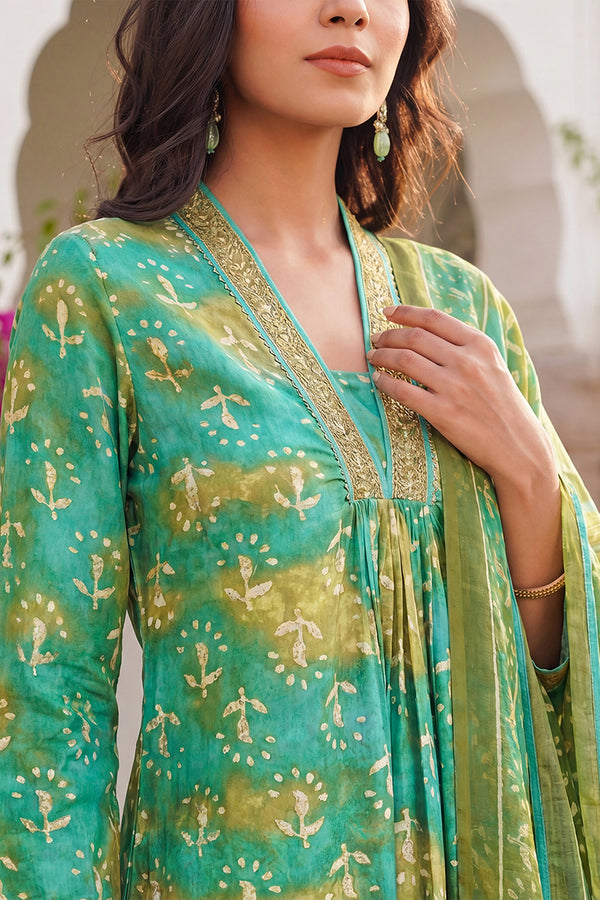 Teal Green Rayon Blend Ethnic Motifs Printed Straight Kurta Palazzos With Dupatta VKSKD2371
