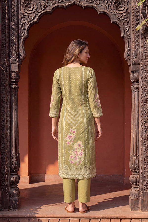 Green Pure Cotton Ethnic Motifs Printed  Straight Kurta Sets VKSKD3201