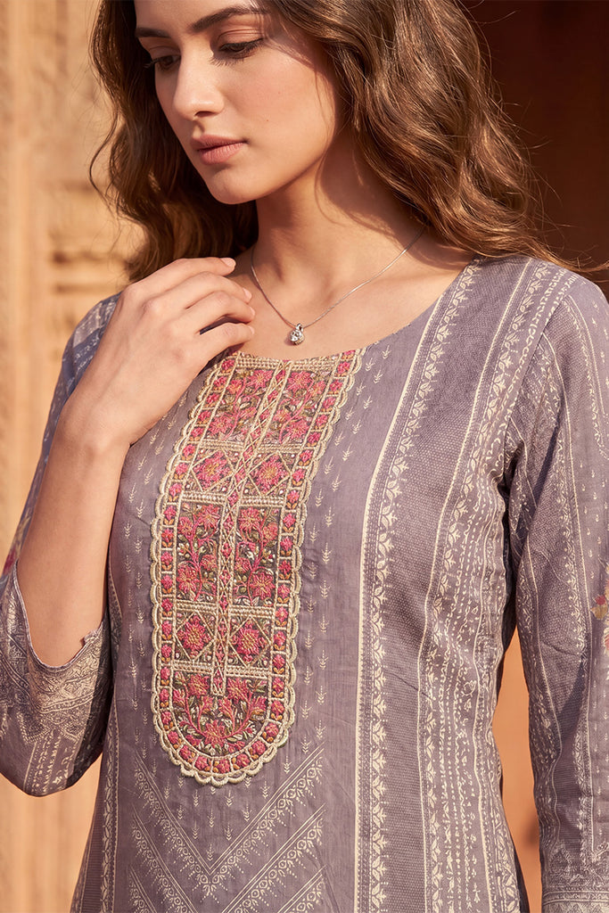 Lavender Pure Cotton Ethnic Motifs Printed  Straight Kurta Sets VKSKD3202