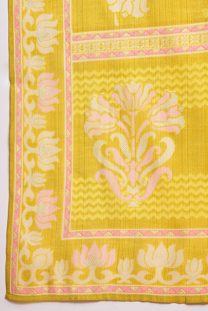 Yellow Poly Silk Floral Printed Straight Kurta Trouser With Dupatta VKSKD3209