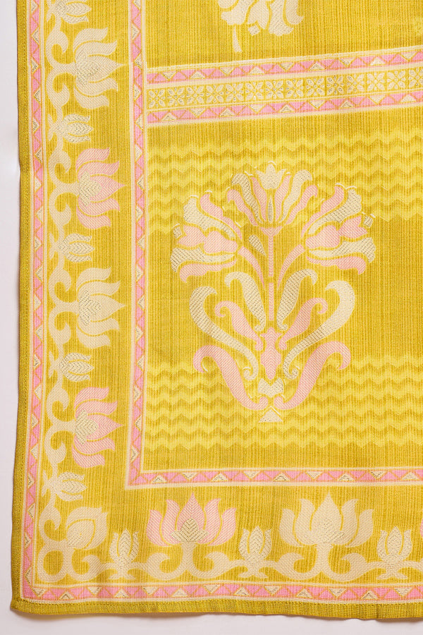 Yellow Poly Silk Floral Printed Straight Kurta Trouser With Dupatta VKSKD3209