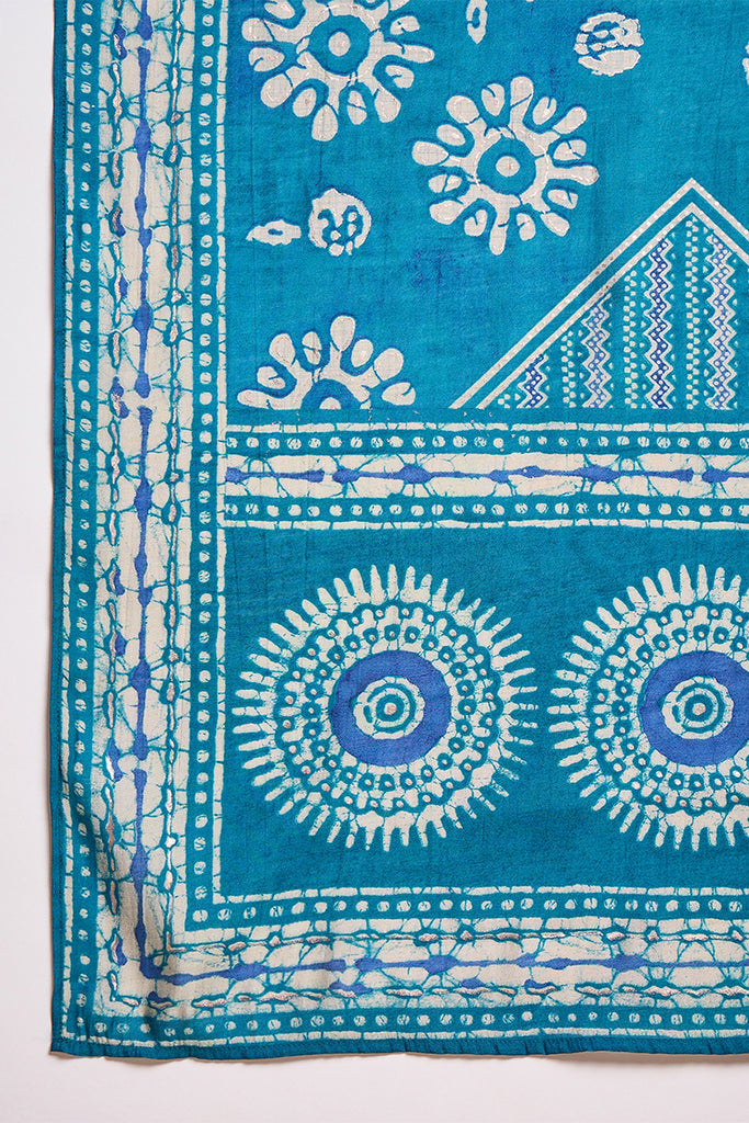 Blue Cotton Blend Abstract Printed Straight Kurta Trouser With Dupatta VKSKD3212