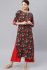 Navy Blue Viscose Rayon Floral Printed Straight Kurta VRK1043